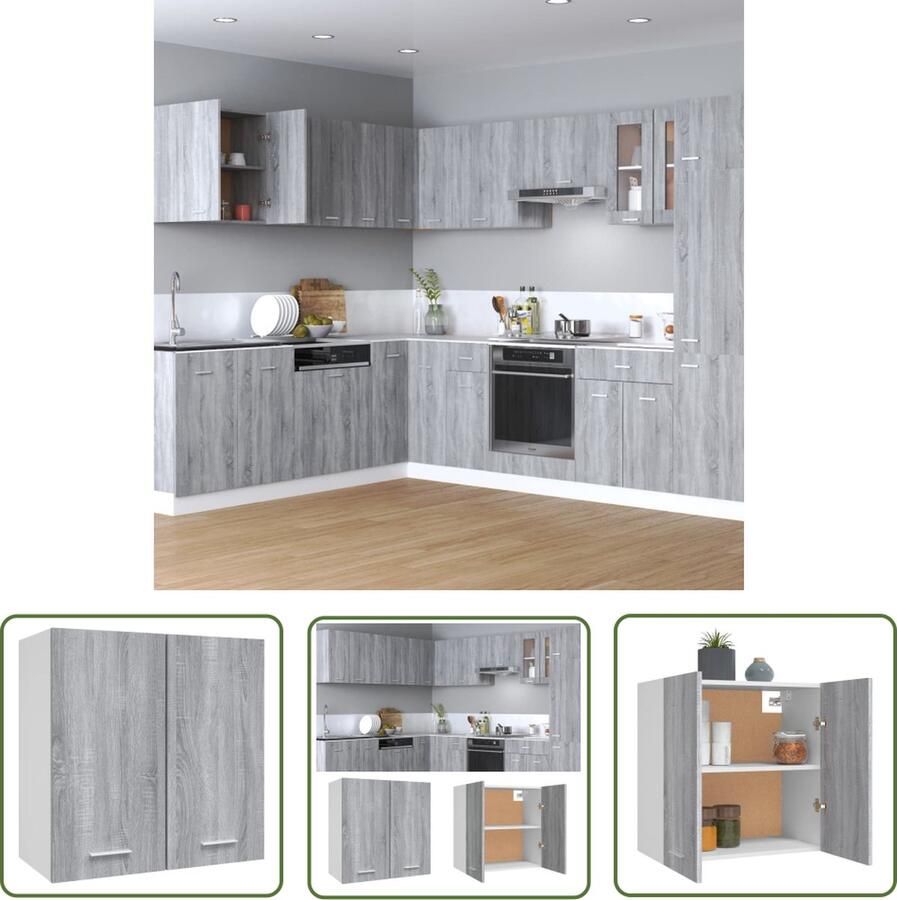 The Living Store Wandkast hangend 60x31x60 cm bewerkt hout grijs sonoma eiken Hangkast Keukenkast Wandkast Opbergkast Grijze Kast