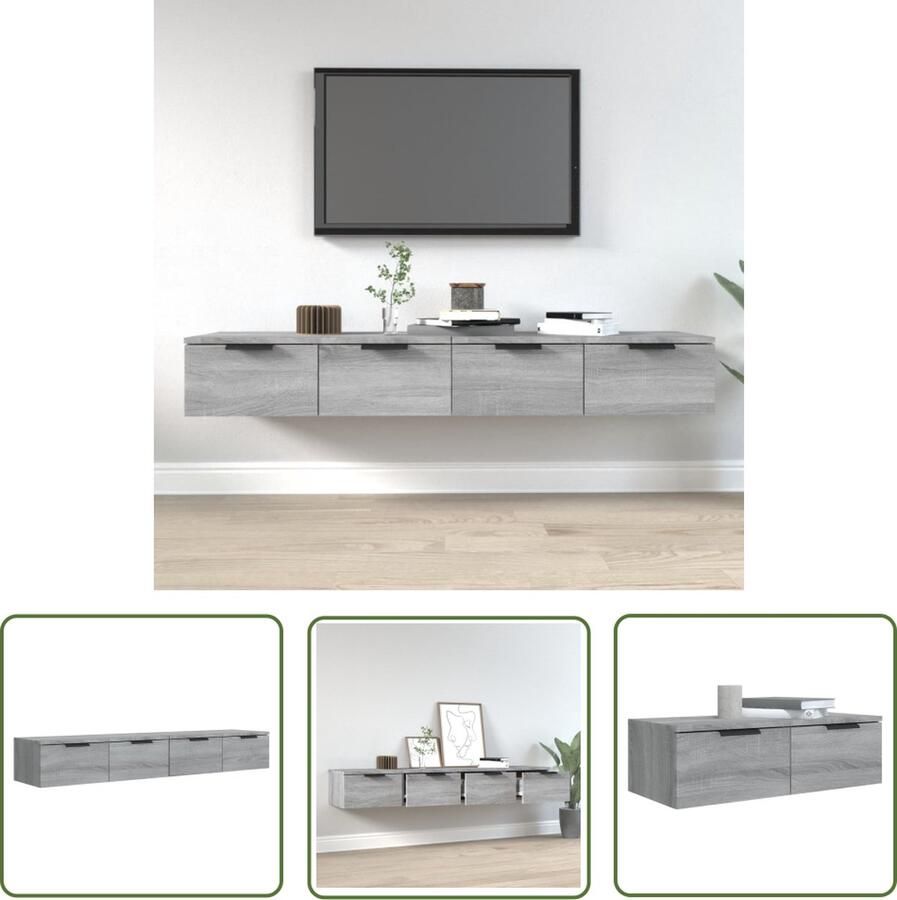 The Living Store Wandkasten 2 st 68x30x20 cm bewerkt hout grijs sonoma eiken Wandkast Houten Kast Grijze Wandkast Sonomaskast Opbergkast
