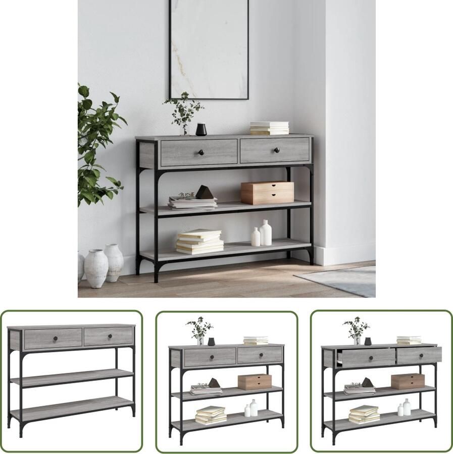 The Living Store Wandtafel 100x25x75 cm bewerkt hout grijs sonoma eikenkleurig Wandtafel Haltafel Consoletafel Grijze Wandtafel Houten Wandtafel - Foto 2