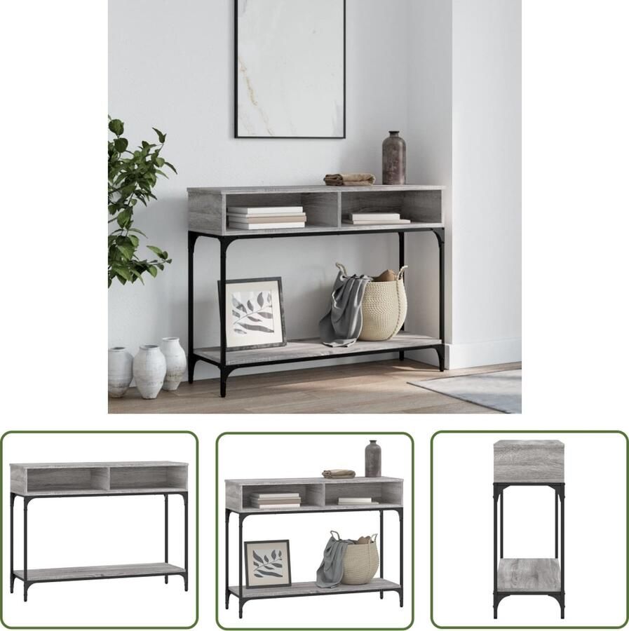 The Living Store Wandtafel trendy haltafel afmetingen- 100 x 30.5 x 75 cm ken- grijs sonoma eiken materiaal- bewerkt hout en metaal Wandtafel Grijze Wandtafel Houten Wandtafel Industriele Wandtafel Vintage Wandtafel