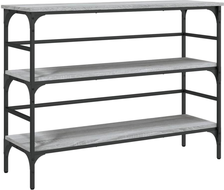The Living Store Wandtafel 100x32x75 cm bewerkt hout grijs sonoma eikenkleurig Wandtafel Consoletafel Eikenhouten Tafel Grijze Tafel Opbergtafel