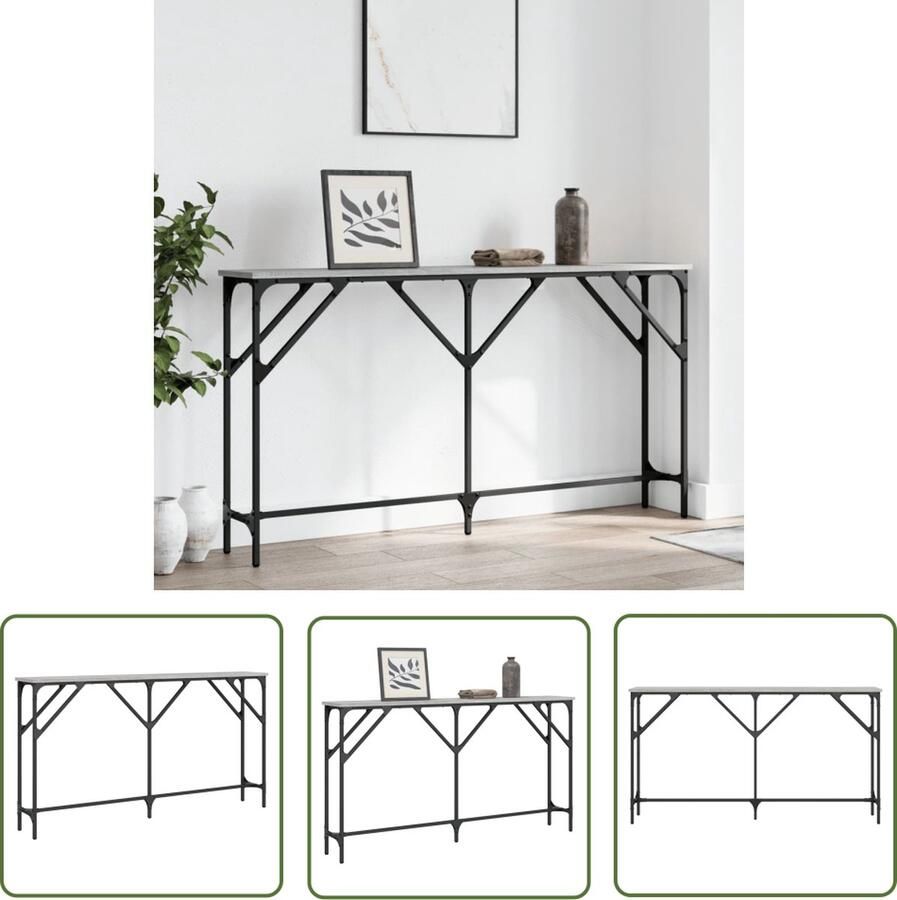 The Living Store Wandtafel Modern Grijs Sonoma Eiken 140x23x75 cm Duurzaam bewerkt hout Verstelbare poten Metalen frame Wandtafel Grijze Wandtafel Modern Muurplank Bijzettafel Houten Wandtafel