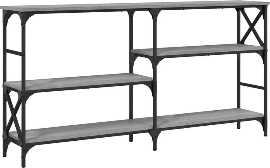 The Living Store Wandtafel 150x29x76 5 cm bewerkt hout grijs sonoma eikenkleurig Wandtafel Consoletafel Haltafel Eikenhouten Meubel Grijs Meubel