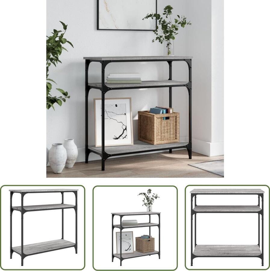 The Living Store Wandtafel 75x29x75 cm bewerkt hout grijs sonoma eikenkleurig Wandtafel Industrieel Design Grijze Kleur Houten Tafelblad Metalen Onderstel