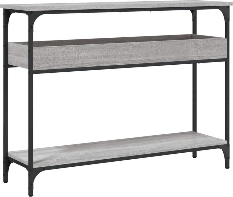 The Living Store Wandtafel met schap 100x29x75 cm bewerkt hout grijs sonoma Wandtafel Grijze Wandtafel Houten Wandtafel Industrieel Wandtafel Entreehaltafel