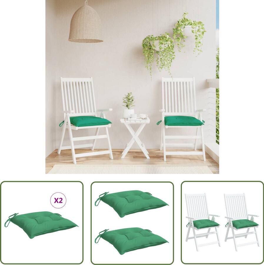 VidaXL Groene Stoelkussens 2 st 50x50x7 cm Tuinstoelkussens Zitcushions Outdoor Cushions Lounge Cushion Patio Furniture Garden Chairs Tuinbank Bankkussens