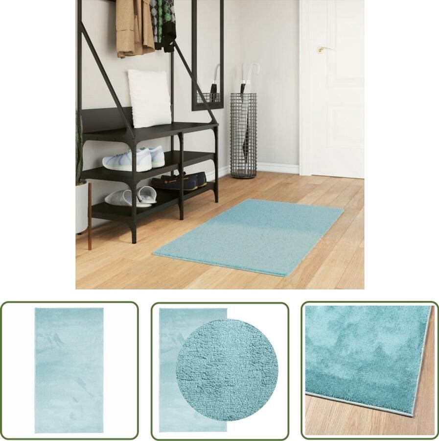 The Living Store Vloerkleed OVIEDO laagpolig 60x110 cm groen Vloerkleed Groene Vloerkleed Zacht Vloerkleed Polyester Vloerkleed Modern Vloerkleed