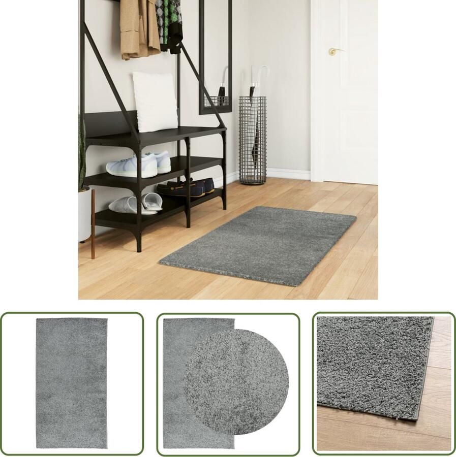 The Living Store PAMPLONA Shaggy Vloerkleed 60 x 110 cm Groen met 30 mm Poolhoogte Shaggy Vloerkleed Groene Vloerkleed Woonkamer Tapijt Slaapkamer Tapijt Vloertegels