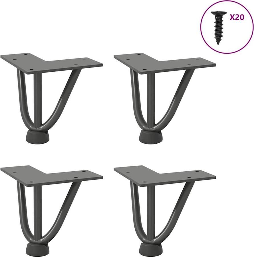 VidaXL Haarnadelpoten voor Salontafel 4 st 10 cm massief staal antracietkleurig