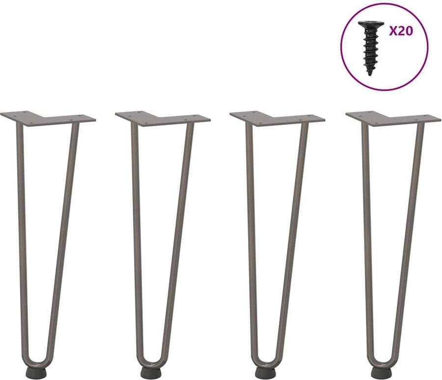 VidaXL Haarnadelpoten voor Salontafel 4 st 42 cm massief staal naturel