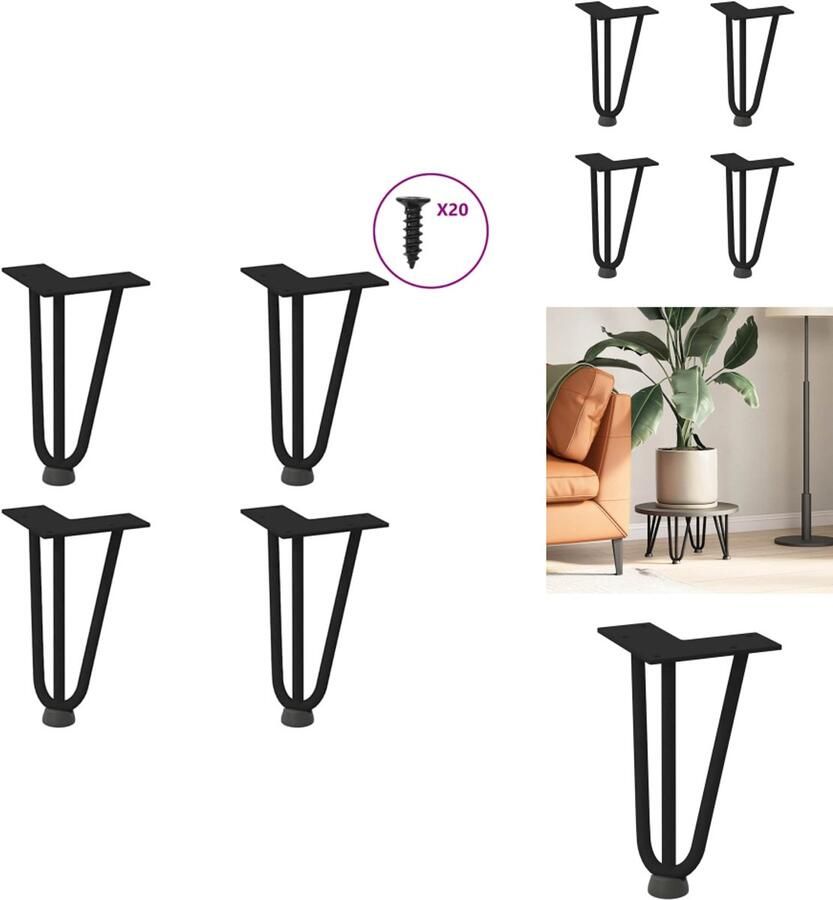 VidaXL Haarspeld Tafelpoot Haarspeld Tafelpoten Haarspeldpoot Salontafelpoot Haarspeld tafelpoten 4 st 20 cm massief staal zwart