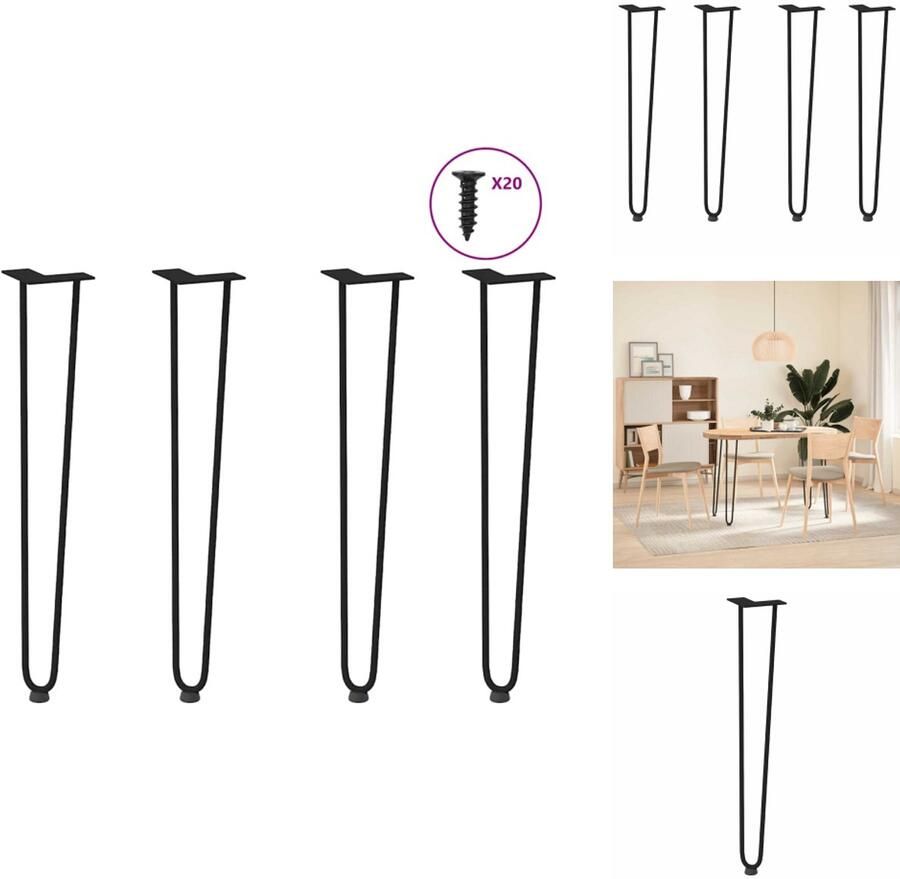 VidaXL Haarspeld Tafelpoot Haarspeld Tafelpoten Haarspeldpoot Salontafelpoot Haarspeld tafelpoten 4 st 72 cm massief staal zwart