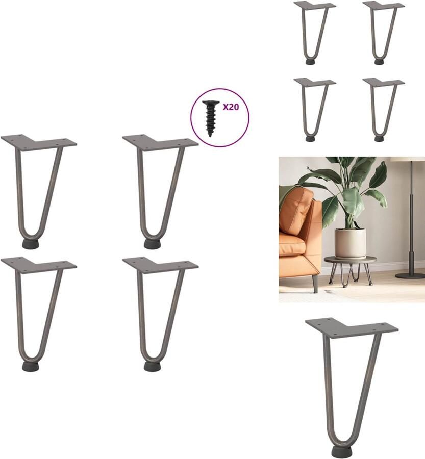 VidaXL Haarspeld Tafelpoot Haarspeld Tafelpoten Haarspeldpoot Salontafelpoot Haarspeld tafelpoten 4 st 20 cm massief staal naturel