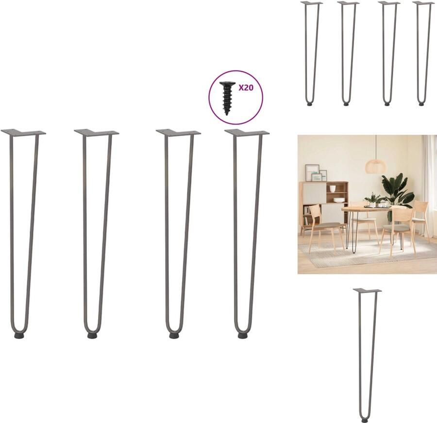 VidaXL Haarspeld Tafelpoot Haarspeld Tafelpoten Haarspeldpoot Salontafelpoot Haarspeld tafelpoten 4 st 72 cm massief staal naturel