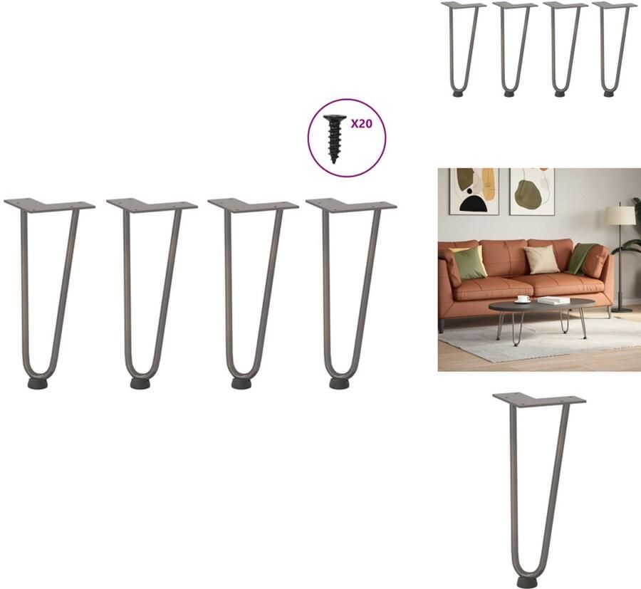 VidaXL Haarspeld Tafelpoot Haarspeld Tafelpoten Haarspeldpoot Salontafelpoot Haarspeld tafelpoten 4 st 30 cm massief staal naturel