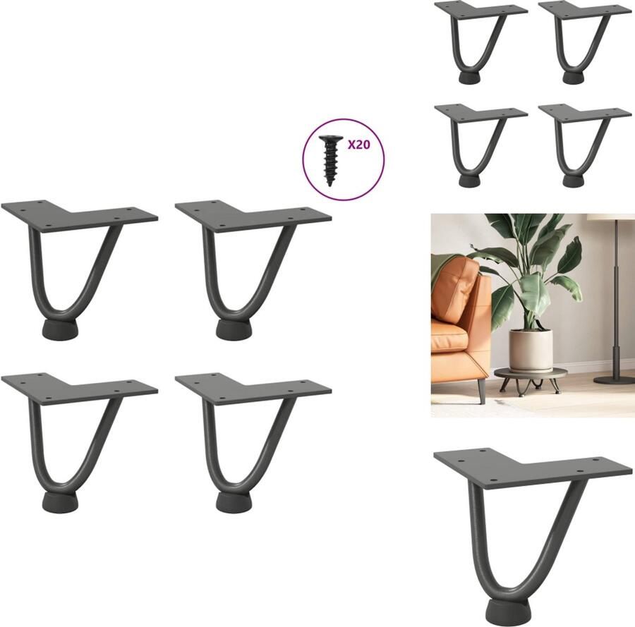 VidaXL Haarspeld Tafelpoot Haarspeld Tafelpoten Haarspeldpoot Salontafelpoot Haarspeld tafelpoten 4 st 10 cm massief staal antracietkleurig
