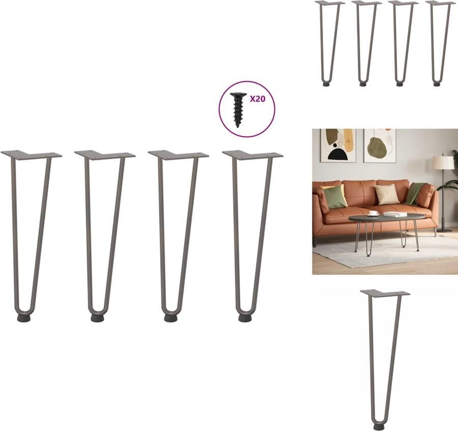 VidaXL Haarspeld Tafelpoot Haarspeld Tafelpoten Haarspeldpoot Salontafelpoot Haarspeld tafelpoten 4 st 42 cm massief staal naturel