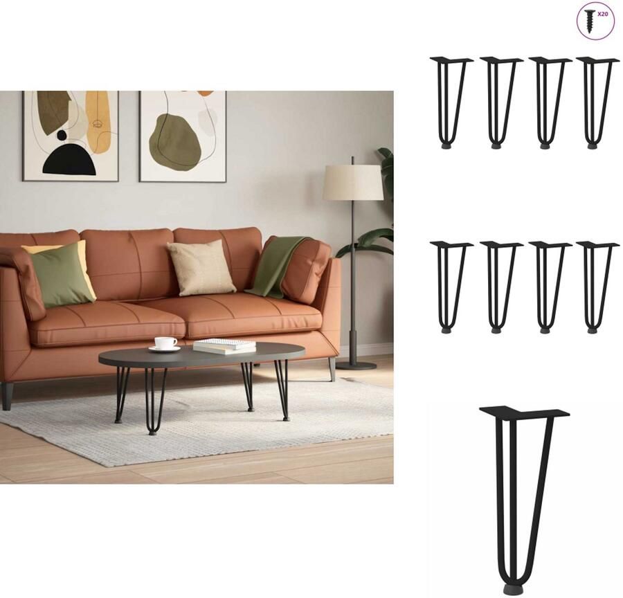VidaXL Haarspeld Tafelpoot Haarspeld Tafelpoten Haarspeldpoot Salontafelpoot Haarspeld tafelpoten 4 st 30 cm massief staal zwart