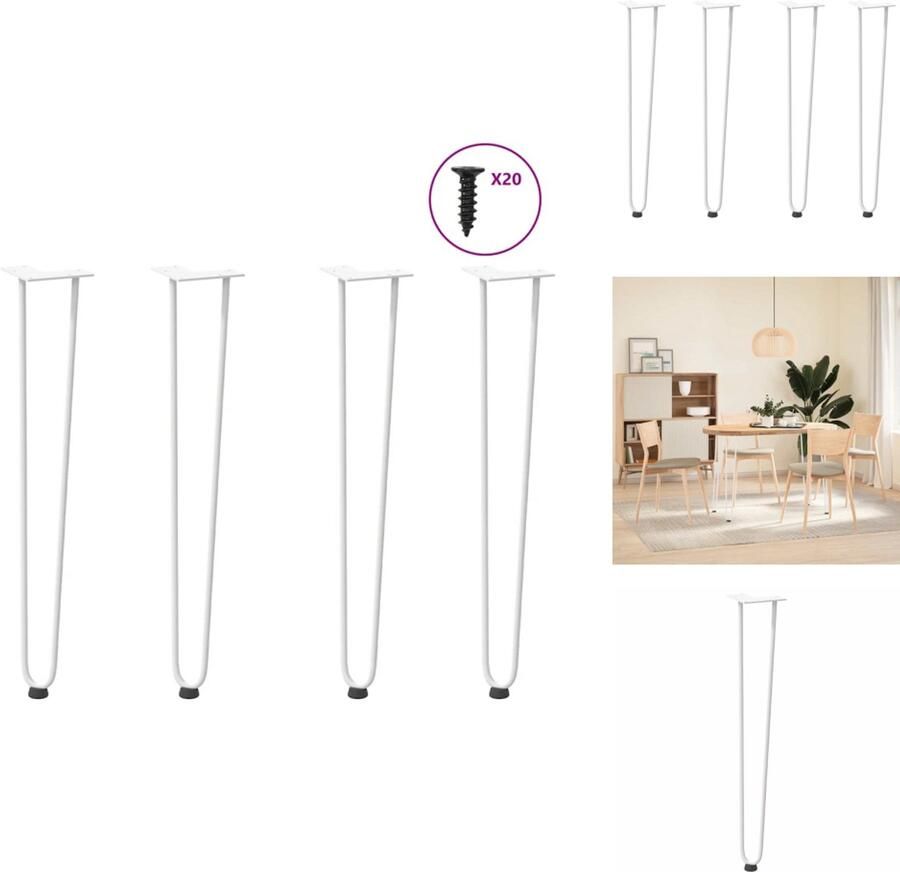 VidaXL Haarspeld Tafelpoot Haarspeld Tafelpoten Haarspeldpoot Salontafelpoot Haarspeld tafelpoten 4 st 72 cm massief staal wit