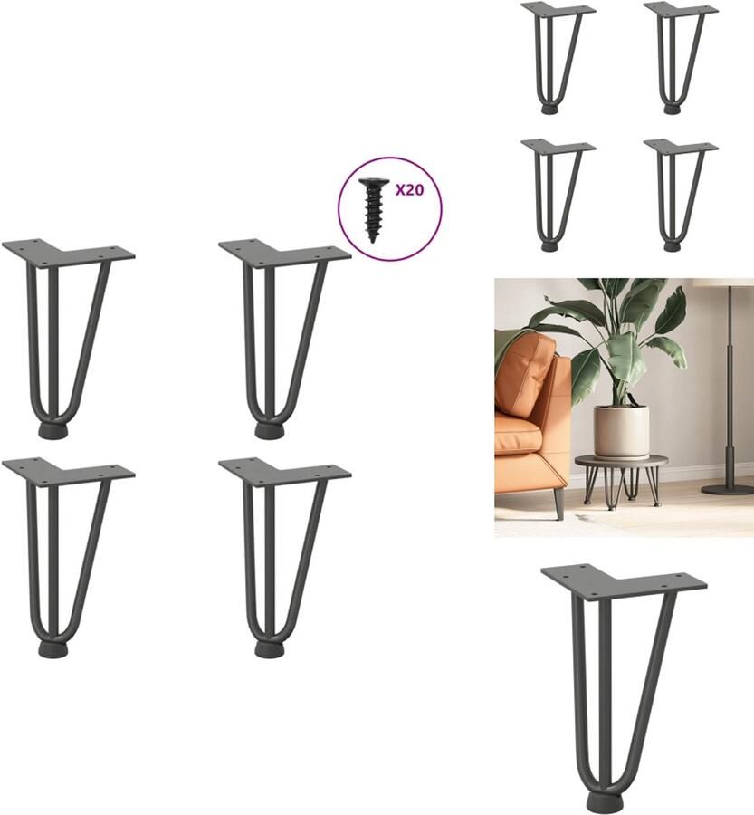 VidaXL Haarspeld Tafelpoot Haarspeld Tafelpoten Haarspeldpoot Salontafelpoot Haarspeld tafelpoten 4 st 20 cm massief staal antracietkleurig