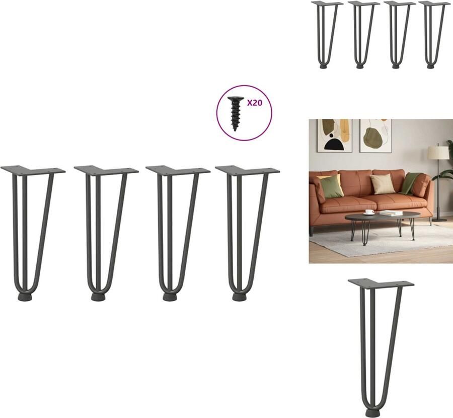 VidaXL Haarspeld Tafelpoot Haarspeld Tafelpoten Haarspeldpoot Salontafelpoot Haarspeld tafelpoten 4 st 30 cm massief staal antracietkleurig