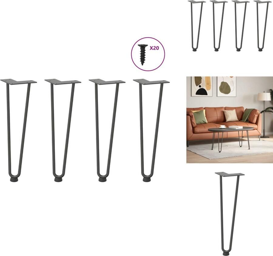 VidaXL Haarspeld Tafelpoot Haarspeld Tafelpoten Haarspeldpoot Salontafelpoot Haarspeld tafelpoten 4 st 42 cm massief staal antracietkleurig