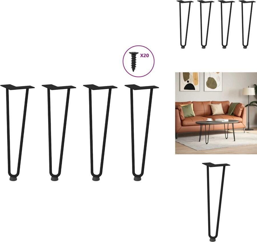 VidaXL Haarspeld Tafelpoot Haarspeld Tafelpoten Haarspeldpoot Salontafelpoot Haarspeld tafelpoten 4 st 42 cm massief staal zwart