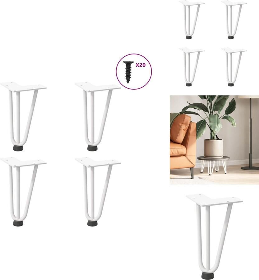 VidaXL Haarspeld Tafelpoot Haarspeld Tafelpoten Haarspeldpoot Salontafelpoot Haarspeld tafelpoten 4 st 20 cm massief staal wit