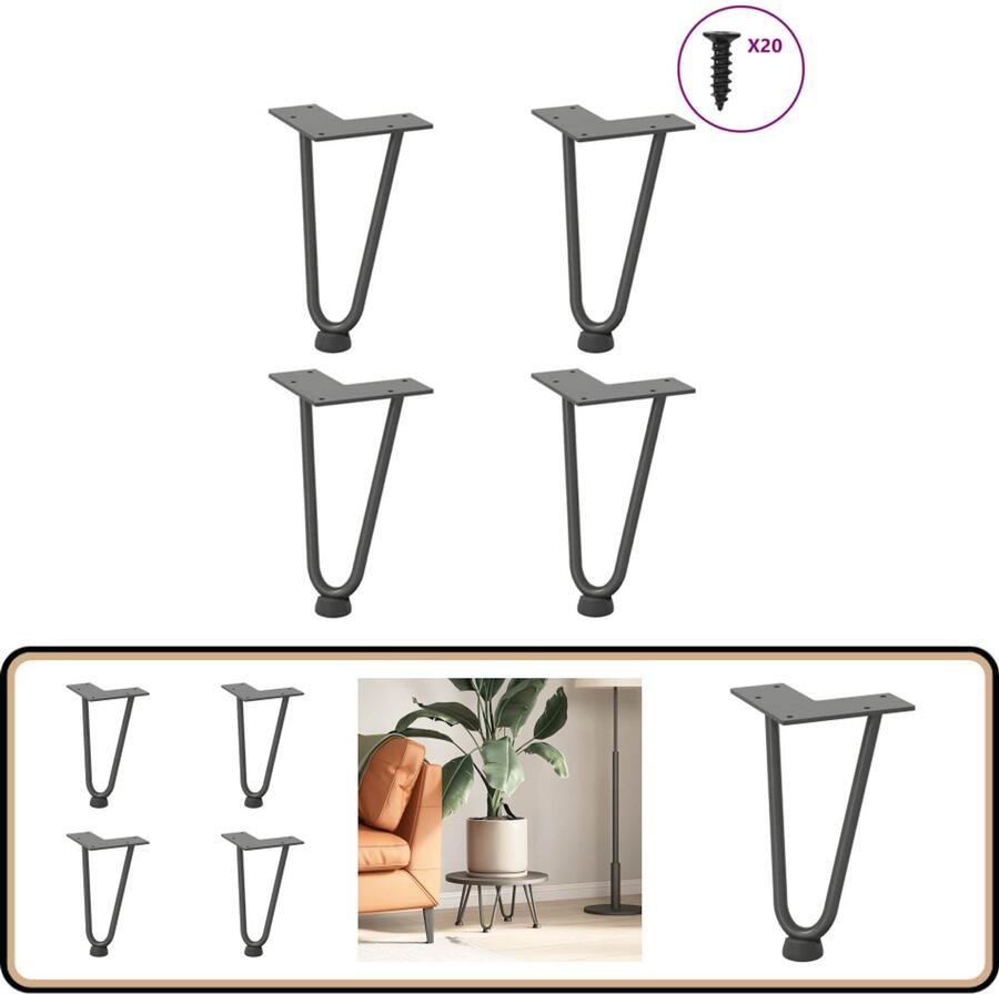 VidaXL Haarspeld tafelpoten 20 cm Set van 4 Antraciet Haarspeld Tafelpoten Salontafel Potten Industrieel Design Metalen Tafelpoten Zwarte Tafelpoten