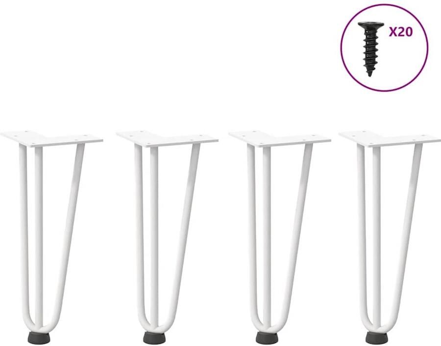 VidaXL Haarspeld tafelpoten 30 cm Set van 4 Wit Haarspeld Tafelpoten Salontafelpoten Tafelpoten Modern Witte Tafelpoten Metalen Tafelpoten