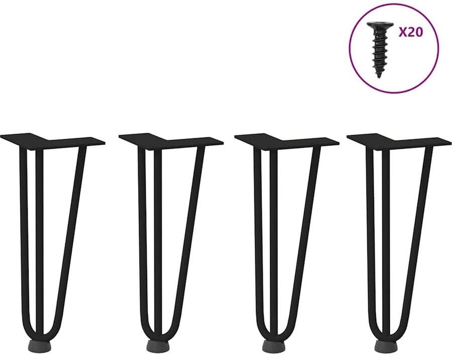 VidaXL Haarspeld tafelpoten 30 cm Zwart staal Haarspeld Tafelpoten Zwart Staal Tafelpoten Vintage Tafelpoten Industriële Tafelpoten - Foto 2