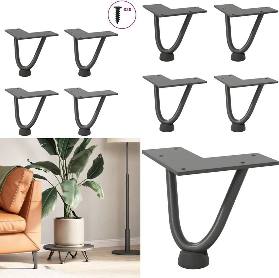 VidaXL Haarspeld tafelpoten 4 st 10 cm massief staal antracietkleurig Haarspeld Tafelpoot Haarspeld Tafelpoten Haarspeldpoot Salontafelpoot