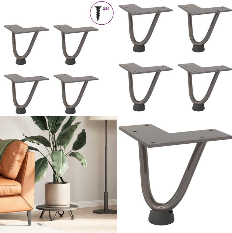 VidaXL Haarspeld tafelpoten 4 st 10 cm massief staal naturel Haarspeld Tafelpoot Haarspeld Tafelpoten Haarspeldpoot Salontafelpoot