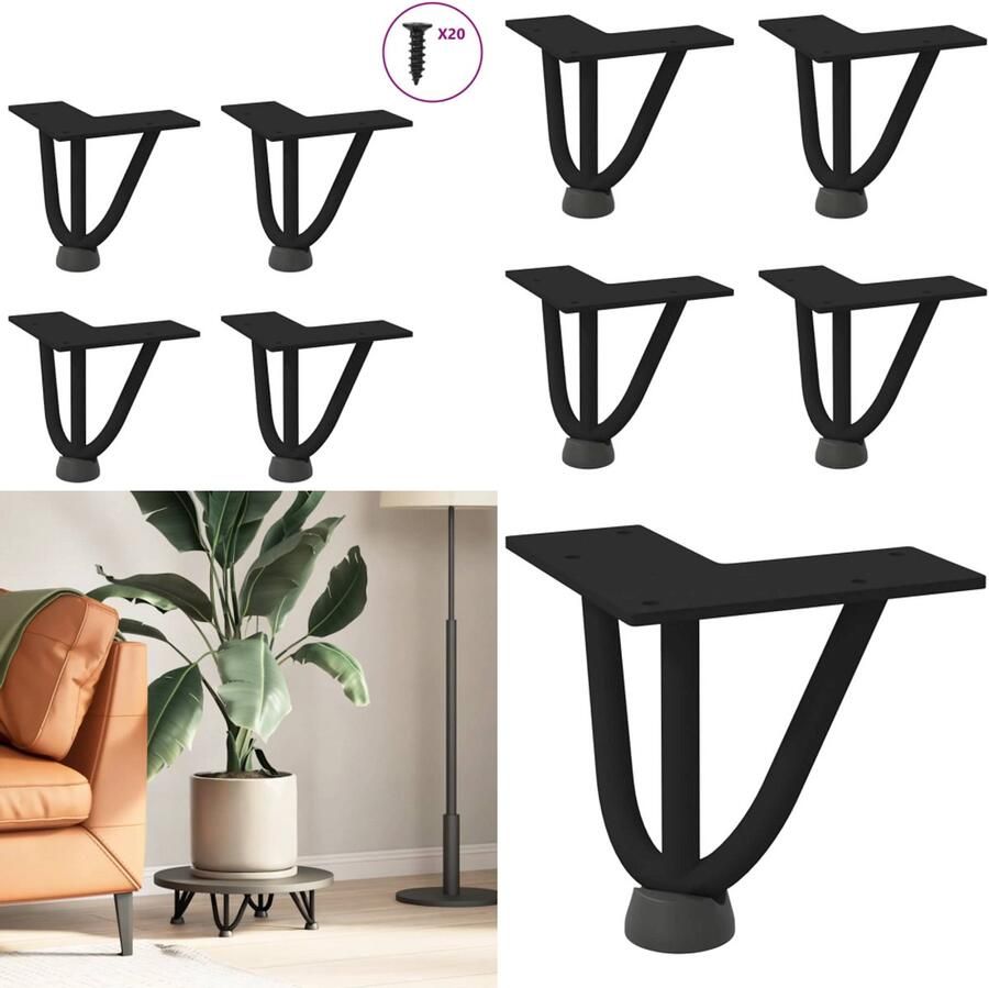 VidaXL Haarspeld tafelpoten 4 st 10 cm massief staal zwart Haarspeld Tafelpoot Haarspeld Tafelpoten Haarspeldpoot Salontafelpoot