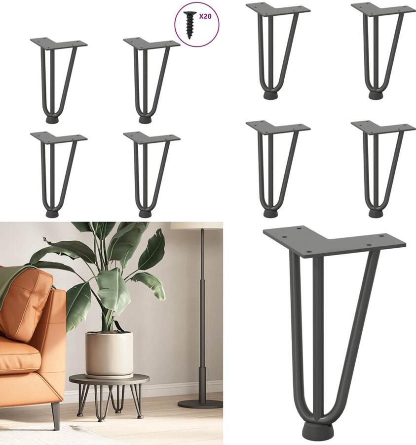 VidaXL Haarspeld tafelpoten 4 st 20 cm massief staal antracietkleurig Haarspeld Tafelpoot Haarspeld Tafelpoten Haarspeldpoot Salontafelpoot