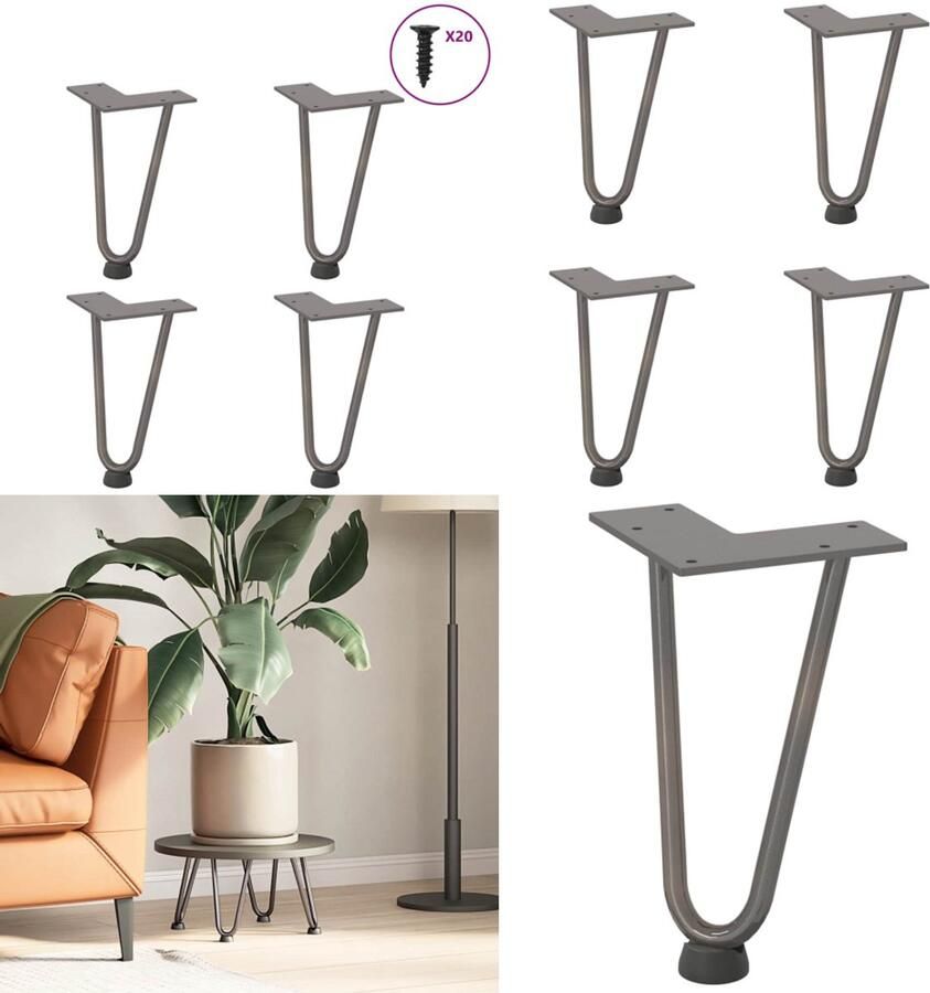 VidaXL Haarspeld tafelpoten 4 st 20 cm massief staal naturel Haarspeld Tafelpoot Haarspeld Tafelpoten Haarspeldpoot Salontafelpoot