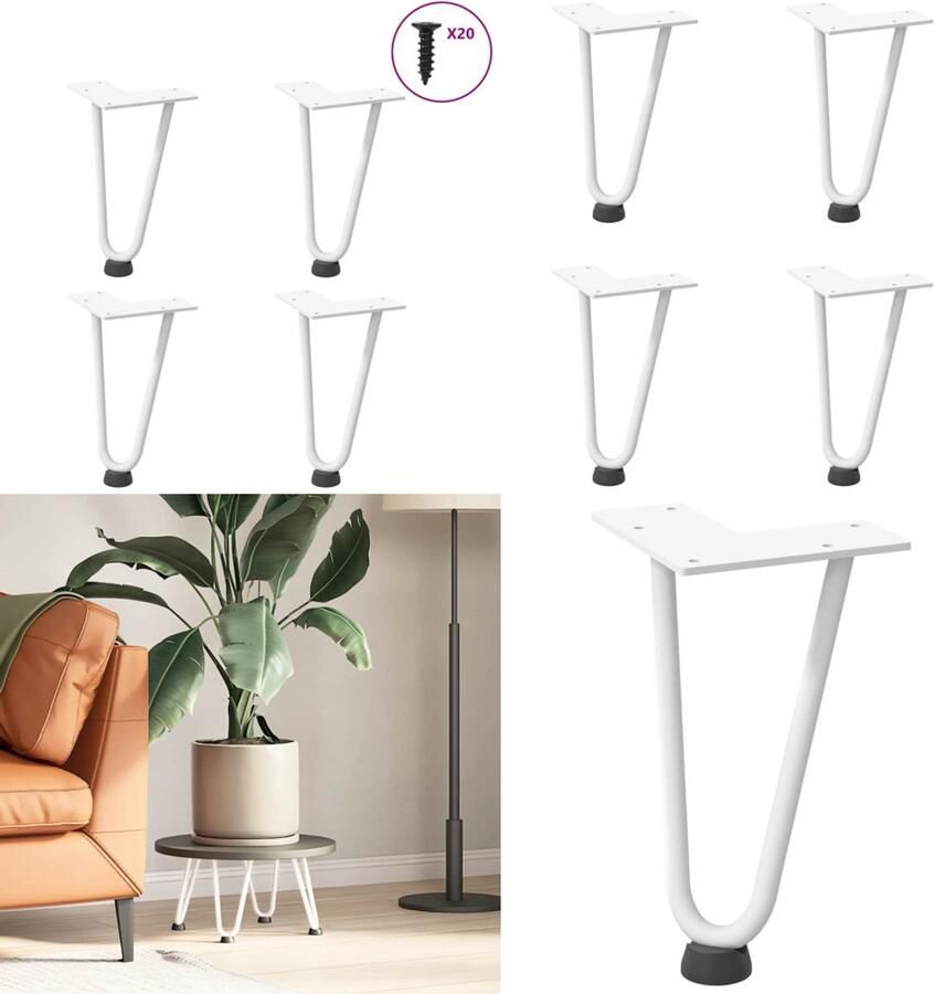 VidaXL Haarspeld tafelpoten 4 st 20 cm massief staal wit Haarspeld Tafelpoot Haarspeld Tafelpoten Haarspeldpoot Salontafelpoot