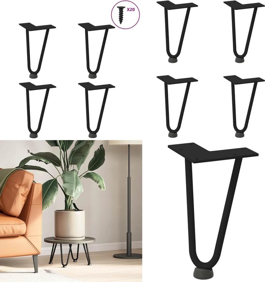 VidaXL Haarspeld tafelpoten 4 st 20 cm massief staal zwart Haarspeld Tafelpoot Haarspeld Tafelpoten Haarspeldpoot Salontafelpoot