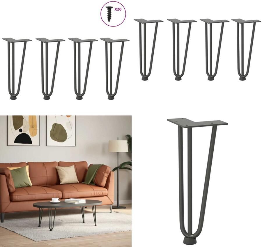 VidaXL Haarspeld tafelpoten 4 st 30 cm massief staal antracietkleurig Haarspeld Tafelpoot Haarspeld Tafelpoten Haarspeldpoot Salontafelpoot