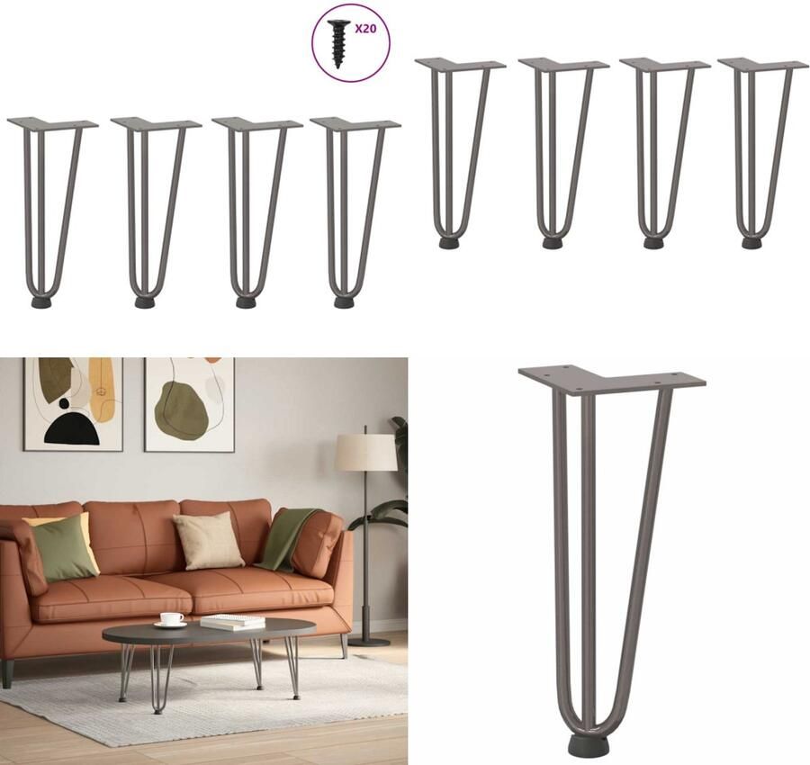 VidaXL Haarspeld tafelpoten 4 st 30 cm massief staal naturel Haarspeld Tafelpoot Haarspeld Tafelpoten Haarspeldpoot Salontafelpoot