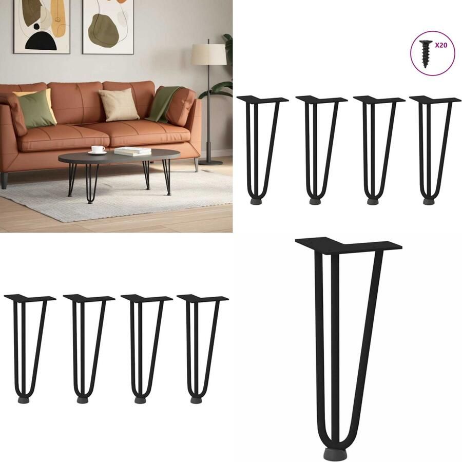 VidaXL Haarspeld tafelpoten 4 st 30 cm massief staal zwart Haarspeld Tafelpoot Haarspeld Tafelpoten Haarspeldpoot Salontafelpoot