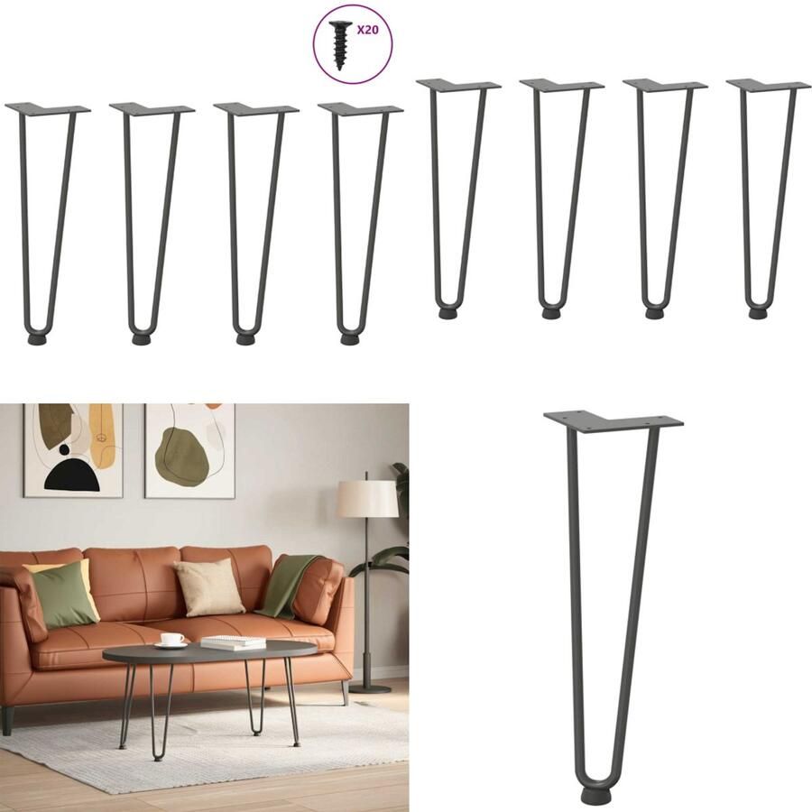 VidaXL Haarspeld tafelpoten 4 st 42 cm massief staal antracietkleurig Haarspeld Tafelpoot Haarspeld Tafelpoten Haarspeldpoot Salontafelpoot