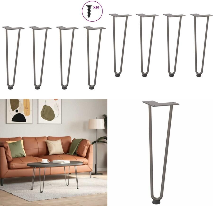 VidaXL Haarspeld tafelpoten 4 st 42 cm massief staal naturel Haarspeld Tafelpoot Haarspeld Tafelpoten Haarspeldpoot Salontafelpoot