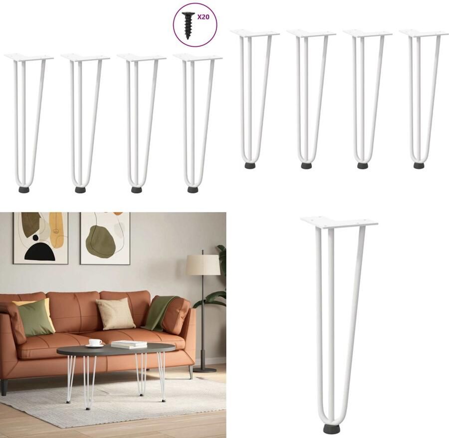 VidaXL Haarspeld tafelpoten 4 st 42 cm massief staal wit Haarspeld Tafelpoot Haarspeld Tafelpoten Haarspeldpoot Salontafelpoot