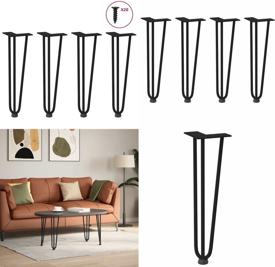 VidaXL Haarspeld tafelpoten 4 st 42 cm massief staal zwart Haarspeld Tafelpoot Haarspeld Tafelpoten Haarspeldpoot Salontafelpoot