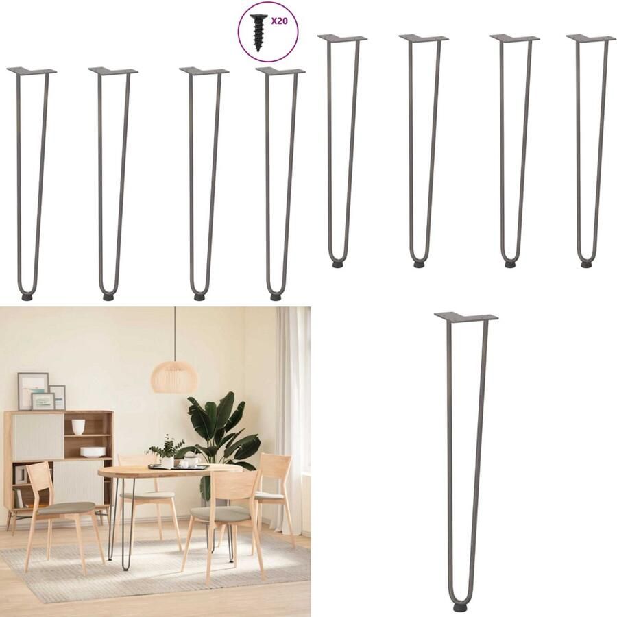 VidaXL Haarspeld tafelpoten 4 st 72 cm massief staal naturel Haarspeld Tafelpoot Haarspeld Tafelpoten Haarspeldpoot Salontafelpoot