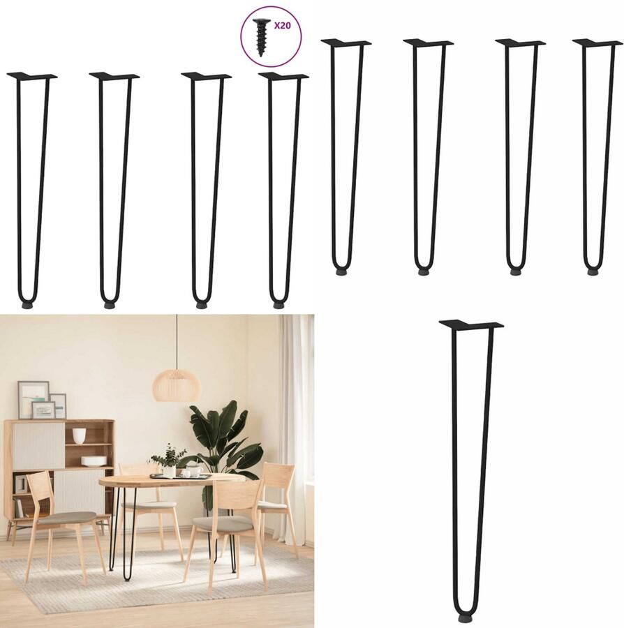 VidaXL Haarspeld tafelpoten 4 st 72 cm massief staal zwart Haarspeld Tafelpoot Haarspeld Tafelpoten Haarspeldpoot Salontafelpoot