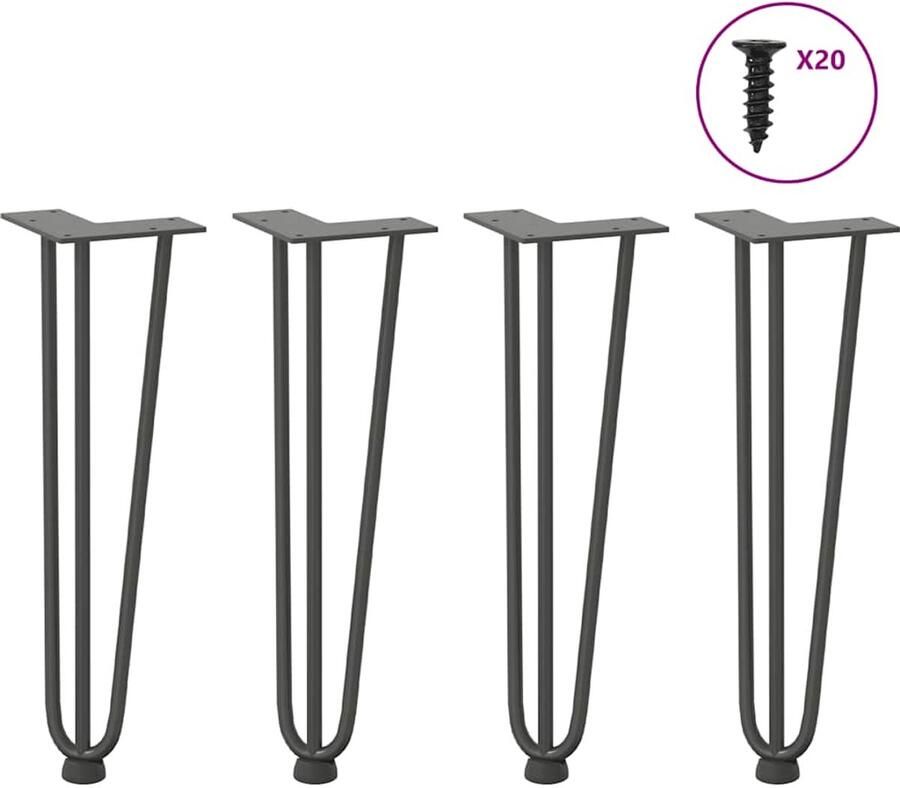 VidaXL Haarspeld tafelpoten 42 cm Set van 4 Antraciet Haarspeld Tafelpoten Industrieel Metalen Tafelpoten Zwarte Tafelpoten Vintage Tafelpoten