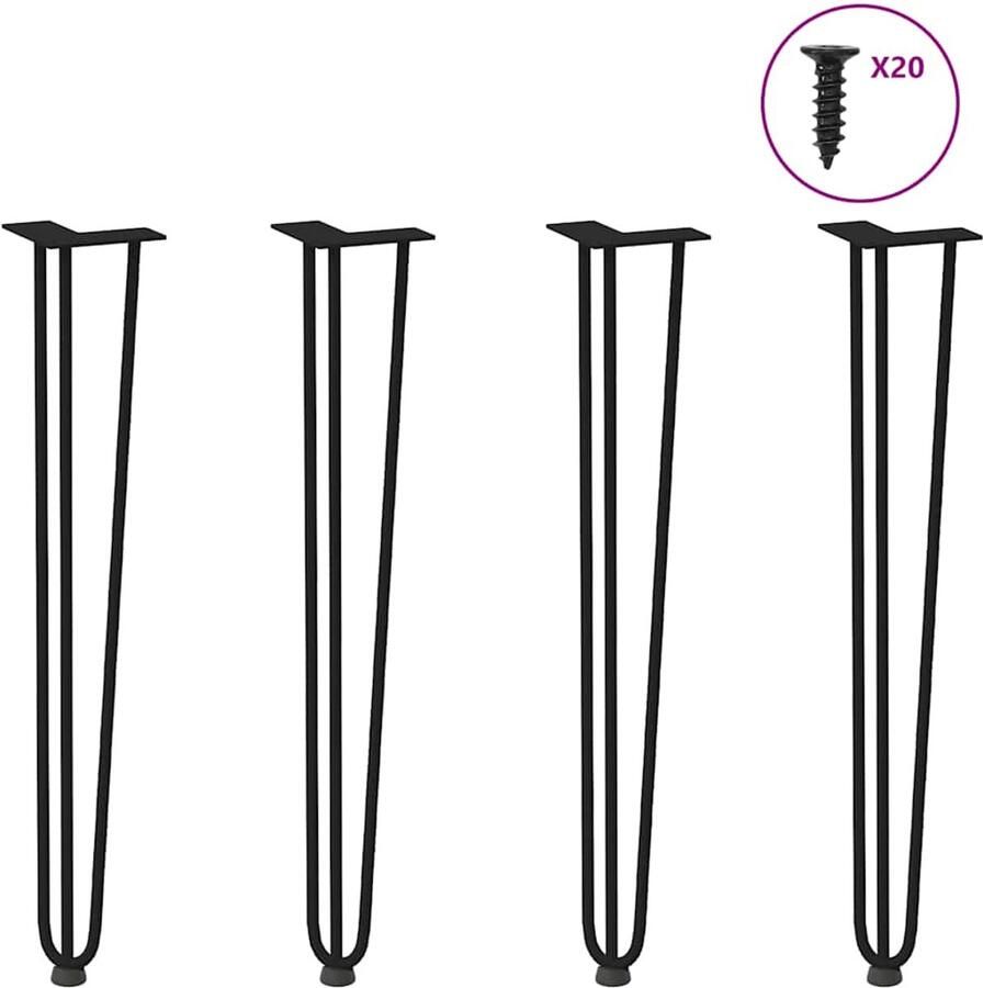 VidaXL Haarspeld Tafelpoten 72 cm Set van 4 Zwart Haarspeld Tafelpoten Zwart Moderne Tafelpoten Metalen Tafelpoten Stabiele Tafelpoten