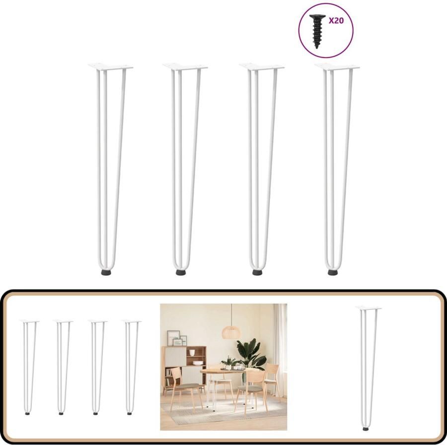 VidaXL Haarspelden Tafelpoten Salontafel Potten Haarnadelpoten voor console tafel 4 st 72 cm massief staal wit Metalen Tafelpoten Witte Tafelpoten Stabiele Tafelpoten